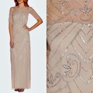 Elegant Champagne Sequined Evening Gown